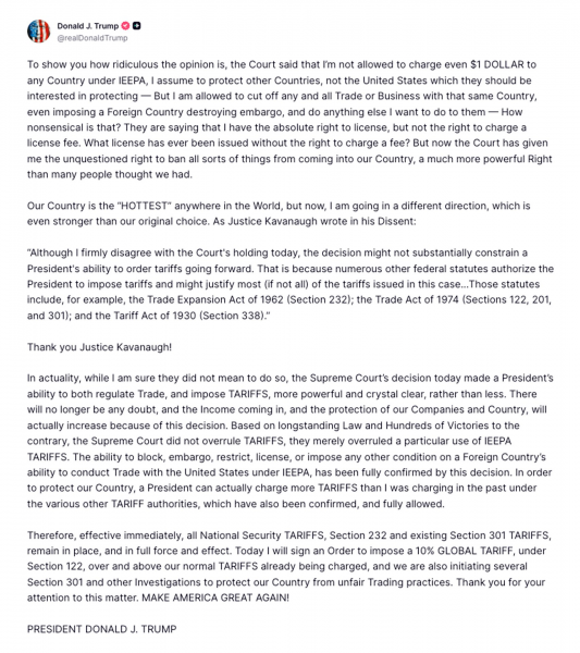 Разъяснение реакции Дональда Трампа на запрет тарифов Верховным судом – новые тарифы — Крипто Новости