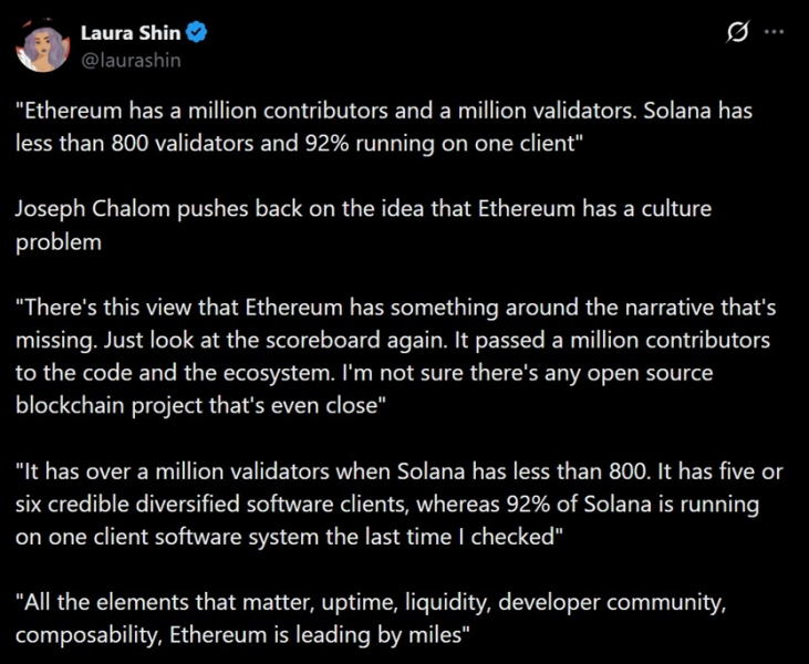 Бывший руководитель Blackrock защищает Ethereum на фоне сокращения числа валидаторов Solana до 800 &mdash; Крипто Новости