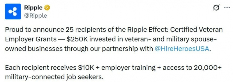 Компания Ripple выделяет 250 000 долларов 25 предприятиям, принадлежащим ветеранам, в рамках программы Hire Heroes USA — Крипто Новости
