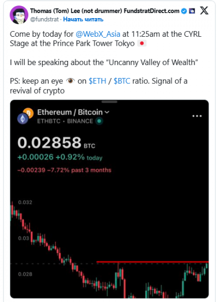 Том Ли: изменения в паре ETH/BTC говорят о восстановлении крипторынка &mdash; Крипто Новости