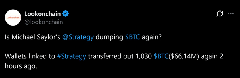 Lookonchain: Кошелек, связанный со стратегией, перевел 1 030 BTC на фоне приближающейся четвертой распродажи — Крипто Новости
