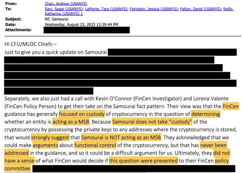 Samourai Wallet утверждает, что федералы скрывали информацию, что криптомиксеру не&nbsp;нужна лицензия &mdash; Крипто Новости