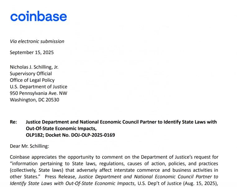 Coinbase просит Министерство юстиции США принять меры для предотвращения случаев принудительного исполнения со стороны штатов &mdash; Крипто Новости